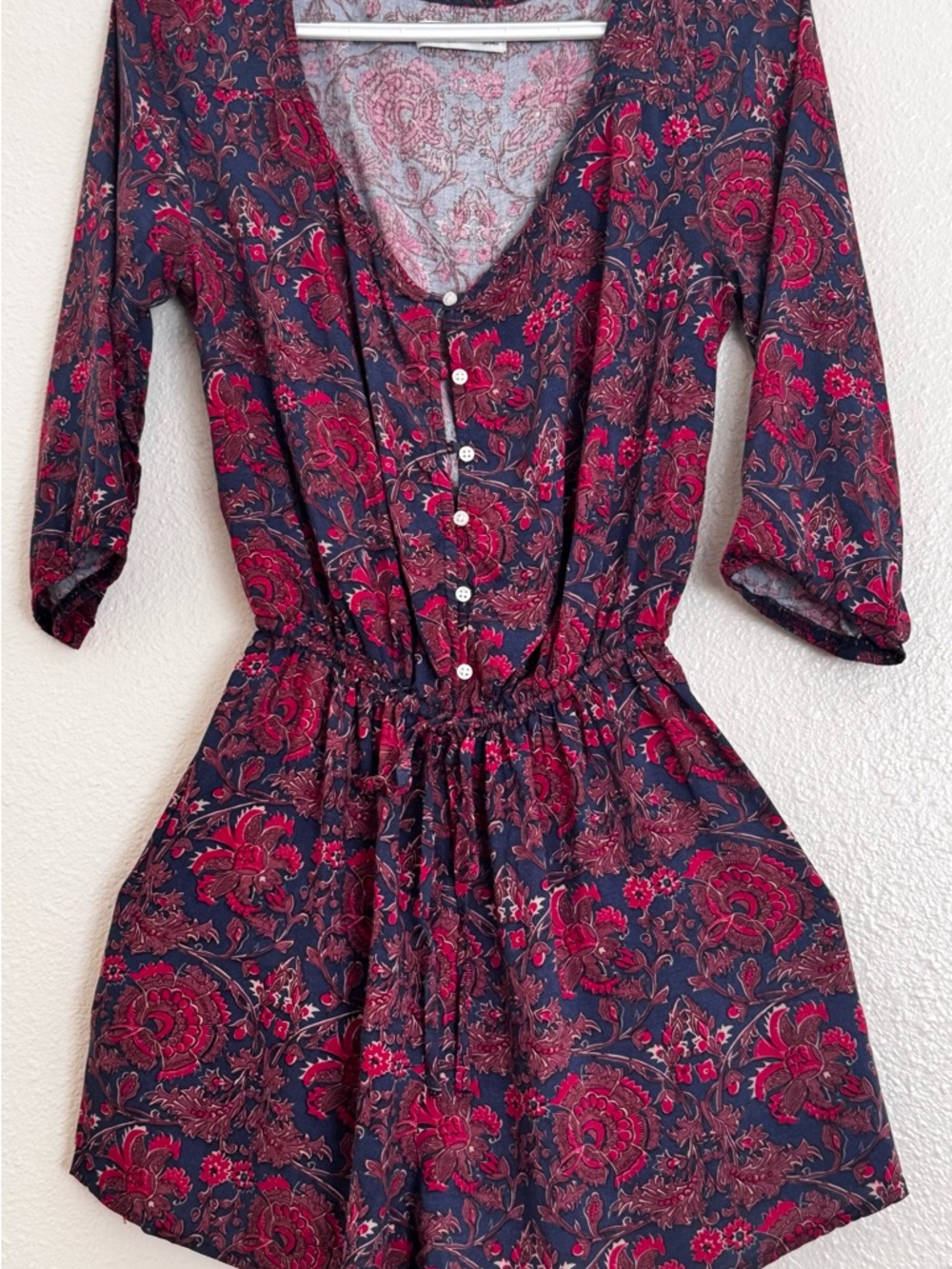 Abercrombie & Fitch Navy Romper with Burgundy Floral Print